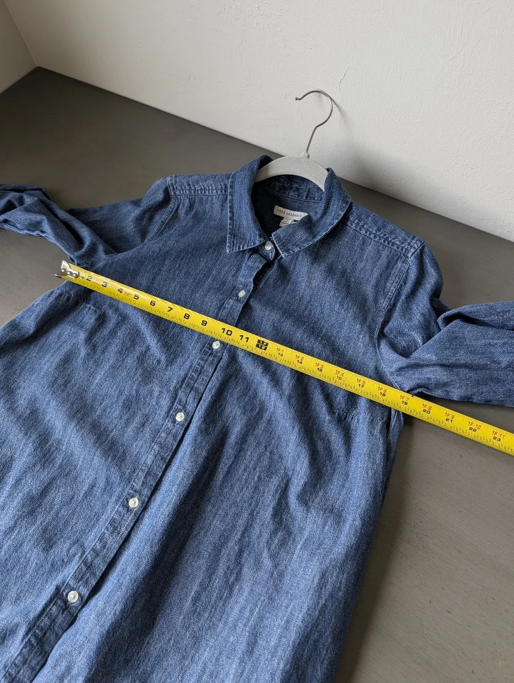 Free Assembly Blue Denim Button-Front Shirt Dress A-Line Size M Collared Cotton - Picture 12 of 16